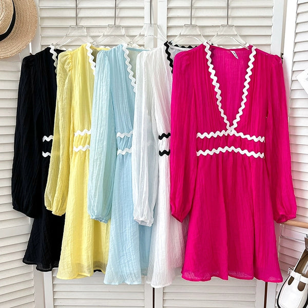 V-neck lantern sleeves chiffon Dress