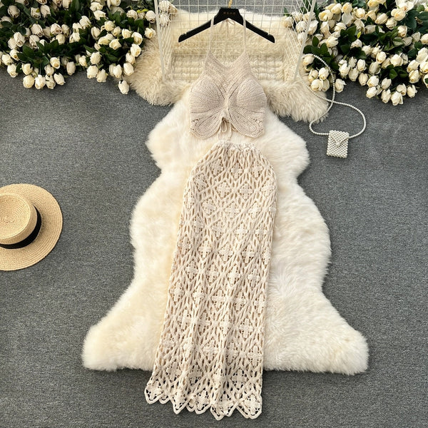 Crocheted Hollow Skirt Two-Piece Resortwear set